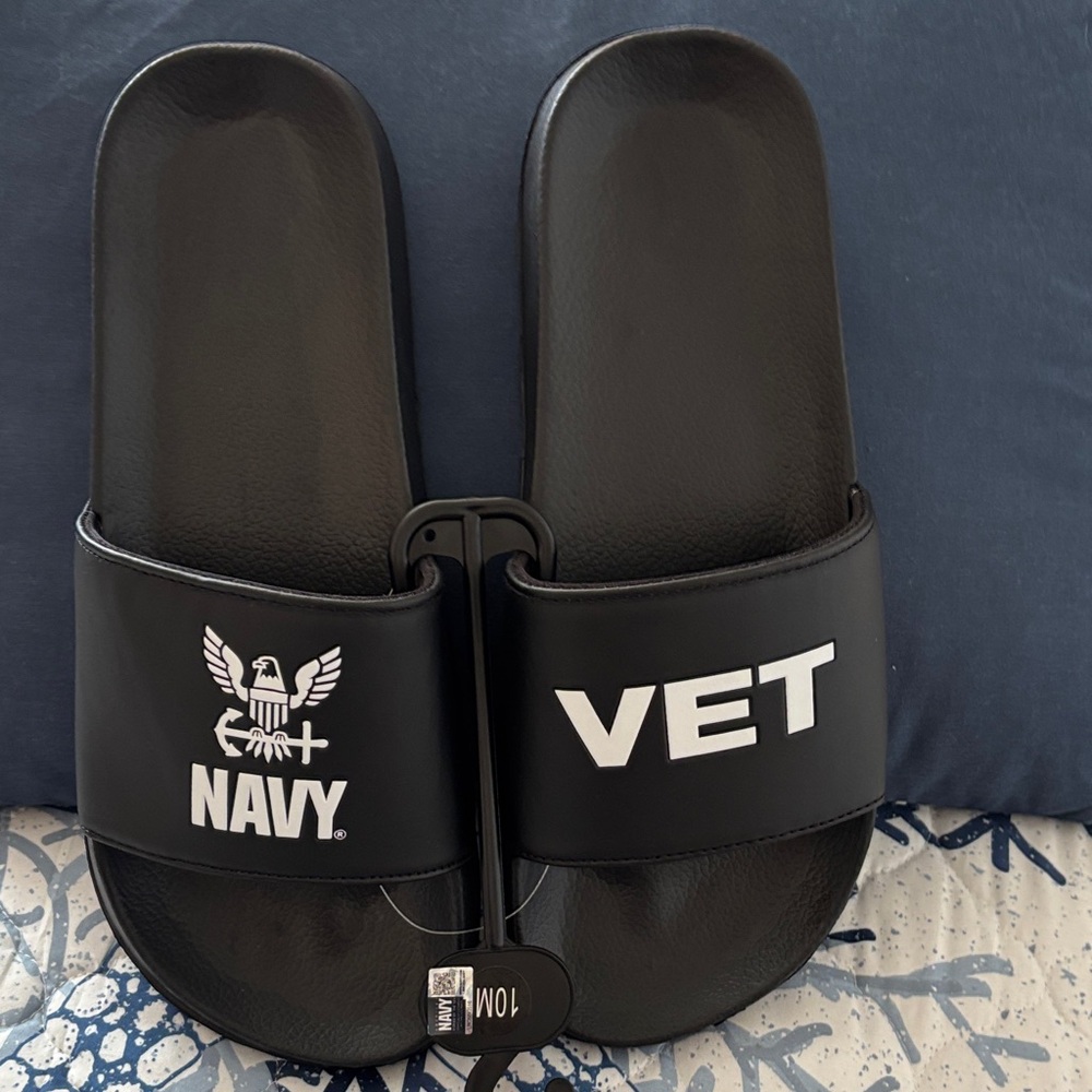 Navy Veteran Black Slide Sandals!
Official United States Navy Produced!